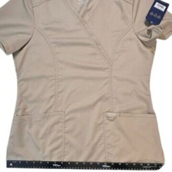 Cherokee Revolution Modern Classic Scrub‎ Top Women Small Khaki Medical NEW - Picture 10 of 11